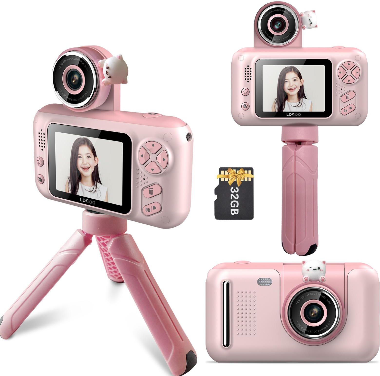 TOMTOP JMS 1080P Kids Digital Camera Mini Video Camera for Kids 40MP 2.4 Inch IPS Screen 180 degrees  Rotatable Lens