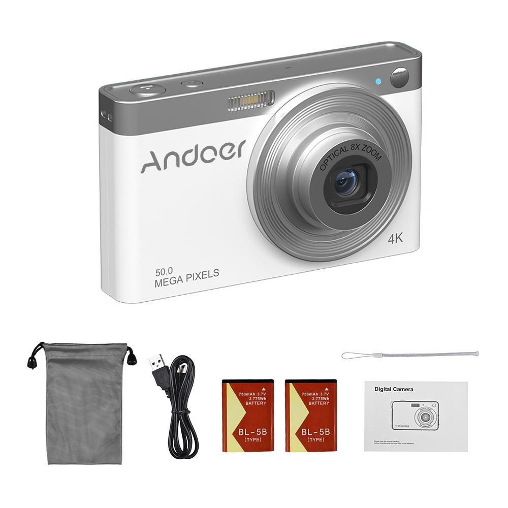 Andoer Portable 4K Digital Camera Video Camcorder 50MP 2.88 Inch IPS Screen Auto Focus 16X Zoom(8X