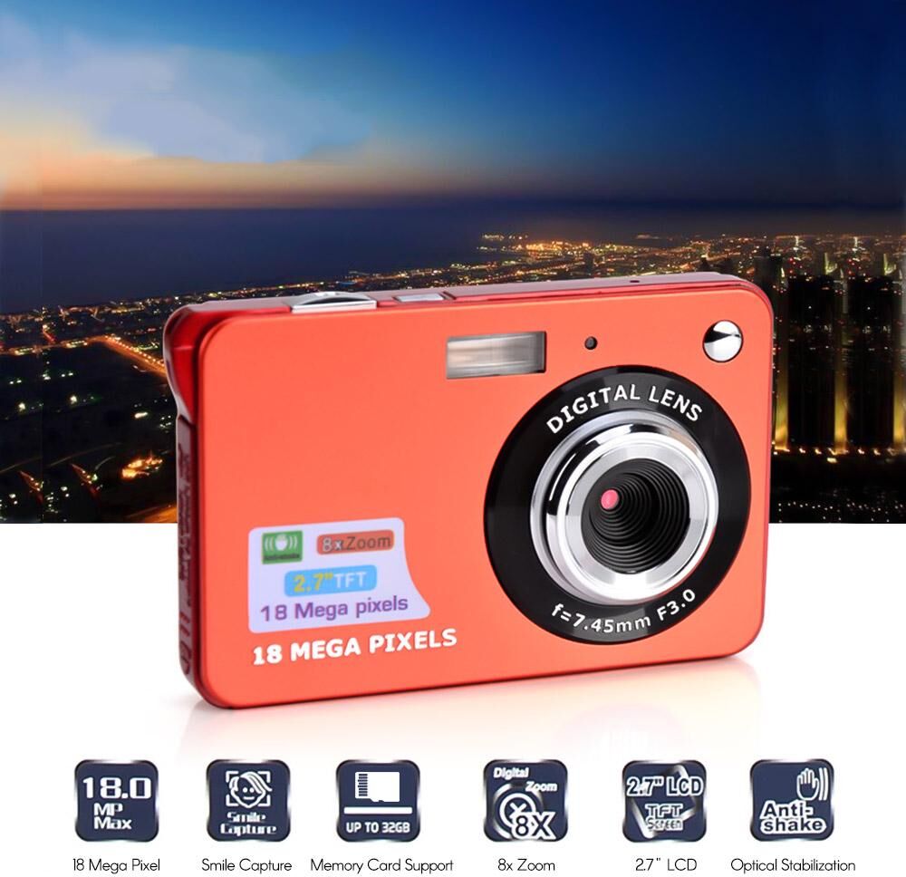 TOMTOP JMS Digital Camera Mini Pocket Camera 18MP 2.7 Inch LCD Screen 8x Zoom Smile Capture Anti-Shake with