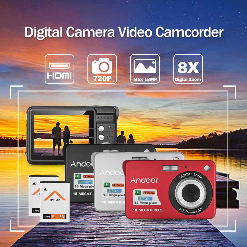 Andoer 18M 720P HD Digital Camera Video Camcorder with 2pcs Rechargeable Batteries 8X Digital Zoom