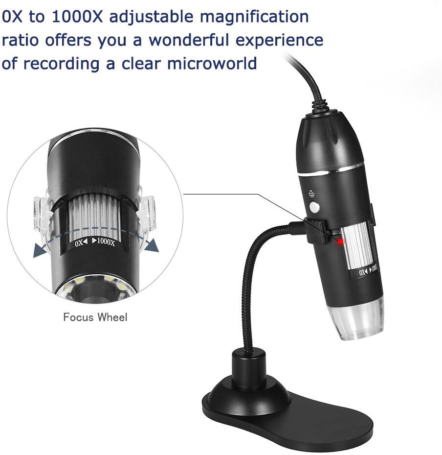 TOMTOP JMS Digital Zoom Microscope USB Handheld & Desktop Magnifier 0.3MP Camera 8LED 1000X