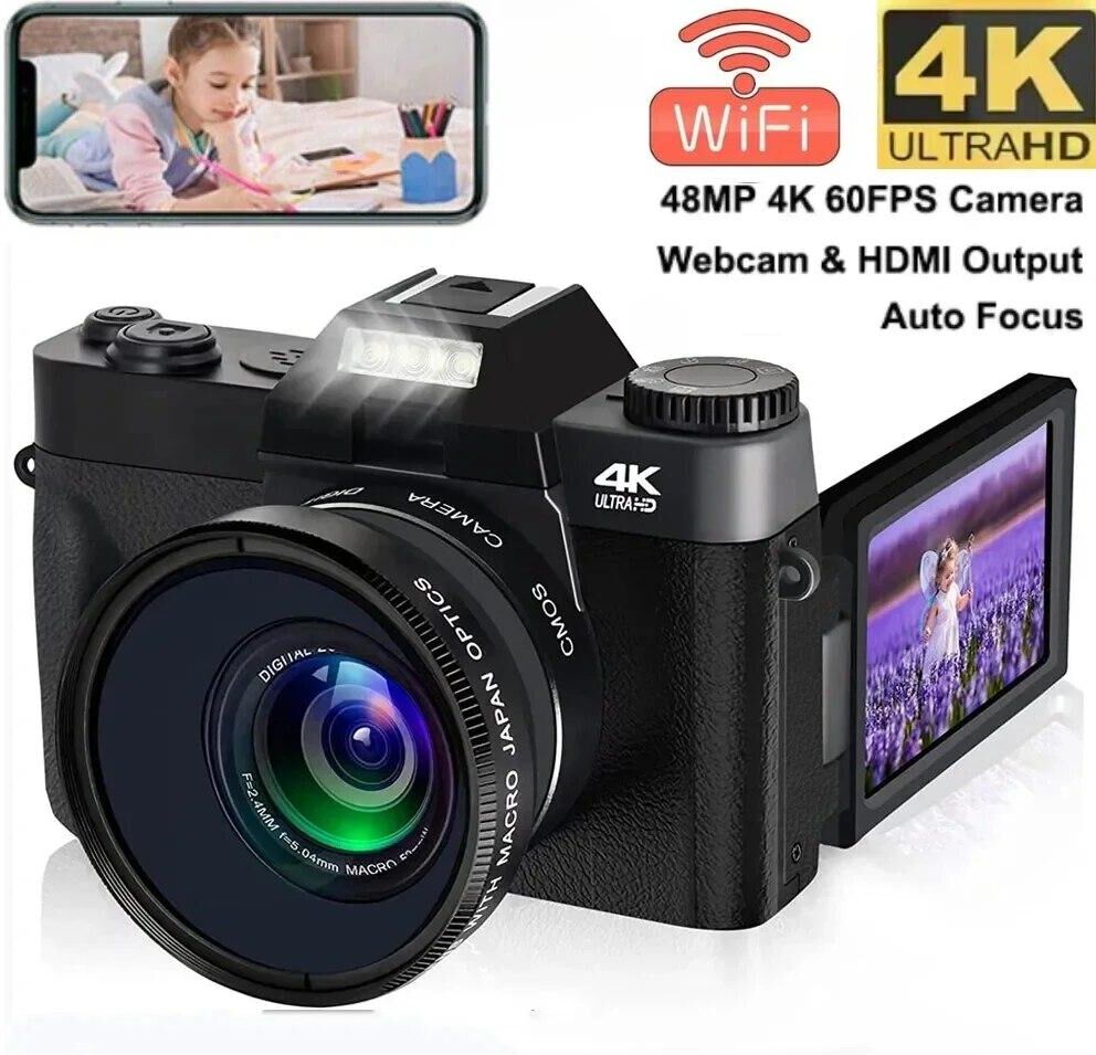 Little Tao DIXSG Compact Digital Photography Camera 4K WIFI Web Camera Vintage Vlog Video Recorder YouTube 48MP Camcorder 3"Flip Screen