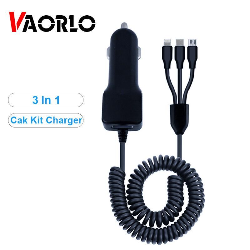VAORLO Fast Car Charger with 3-In-1 Splitter USB Charging Cable For Micro-USB Android Phones iPhone Type-C