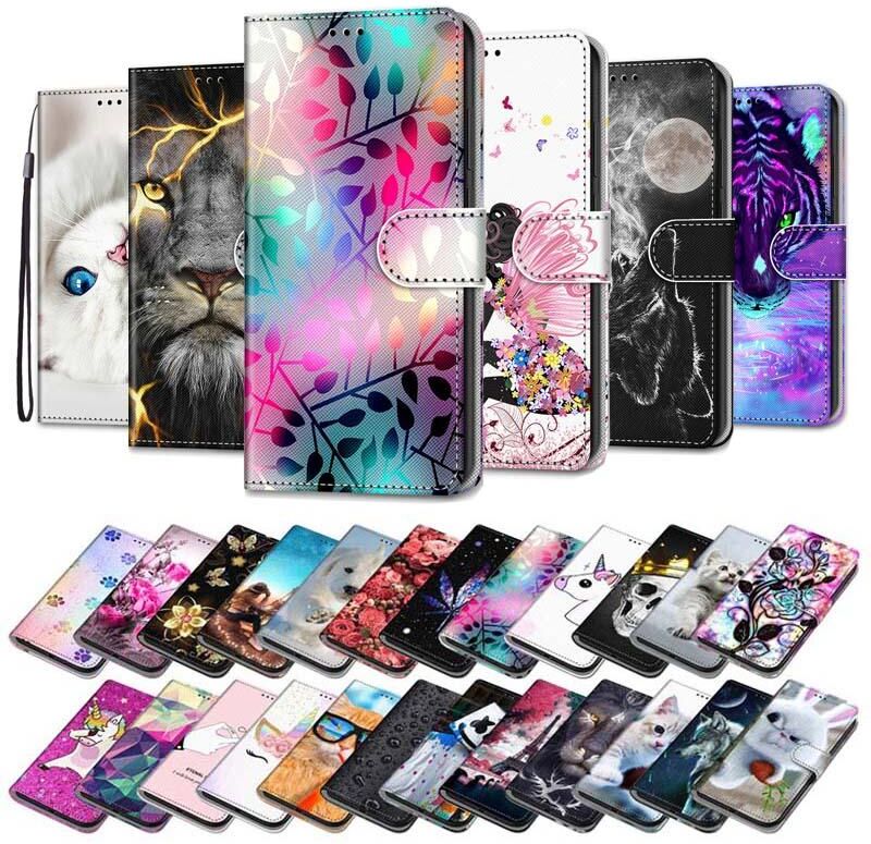 U Mobile Phone Case Leather Case for Samsung Galaxy S5 S6 S7 S8 S9 S10 Plus S10E M10 M20 M30 A40S Painted Wallet Cases Holster Magnetic Stand Flip Cover With Card Slots