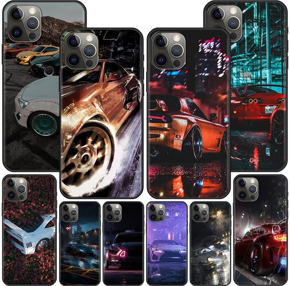 POMOIII Digital Car Cool Case For Apple Iphone 14 11 13 12 Pro Max Xr 7 8 +Se 2020 Xs 6 6s Plus 5 5s Black Silicone Mobile Phone Shell Cover