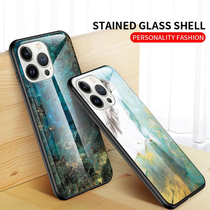 Good Case Casing For Apple iPhone X XS XR 11 12 13 14 15 Pro Max 12 13mini 14 Max 14 Plus Case Marbled Tempered Glass Case Back Cover