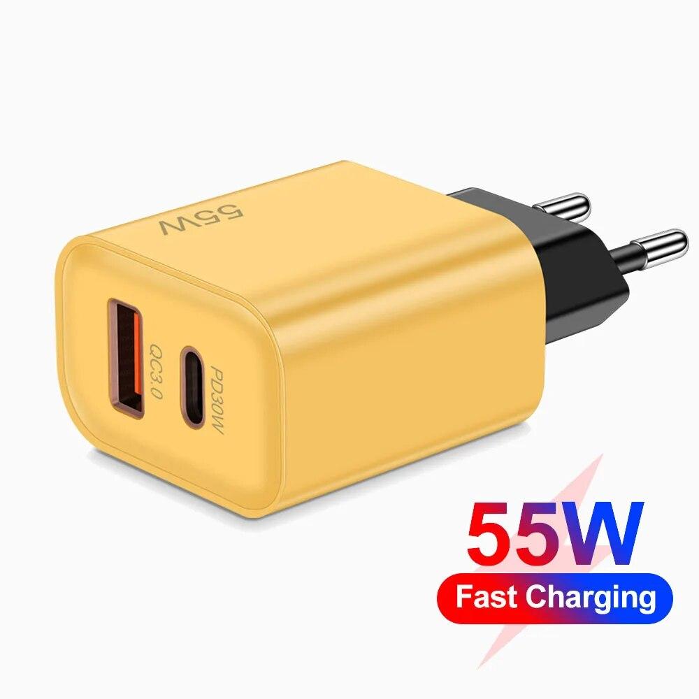 Qianqi 3c Chargeur rapide USB C PD pour Apple iPhone 15, 14, 13, Samsung, Huawei Mate 60, Nova, Xiaomi, OPPO, POCO, adaptateur secteur à charge rapide, 55W, 30W