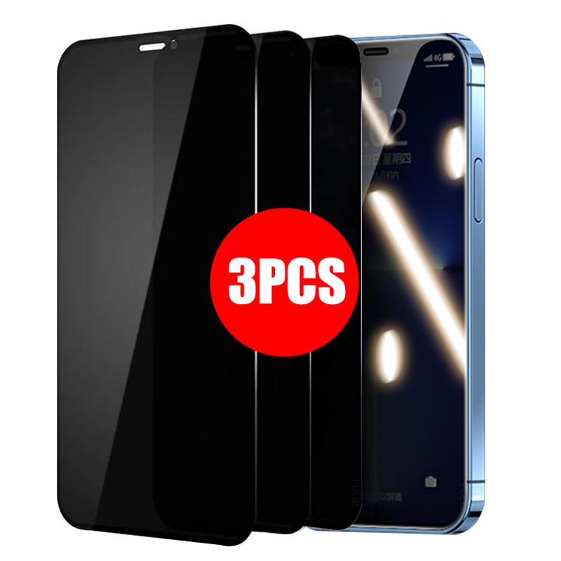 honglilai 3Pcs Full Cover Privacy Screen Protectors for IPhone 14 12 11 Pro Max 13 Anti-spy Protective Glass For iPhone XS XR X 7 8 6 Plus