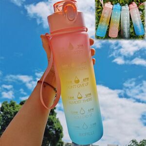 Tongjji-Daily necessities 1L Water Bottle, Can Be Reused, Leak-proof Reminder to Drink More Water Every Day, Gradient Color Water Bottle with Time