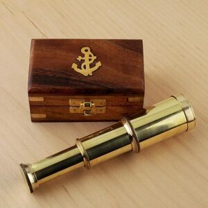 ROYAL HANDICRAFT Brass Telescope 15.24 cm  Extended Nautical Wood Box Sea Style