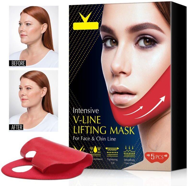 Guan Ze Homely 5Pcs Facial V-Line Lifting Mask Intensive V Line Slimming Strap Chin Neck V Shaped Tape Skin Tightening Firming Skin Care