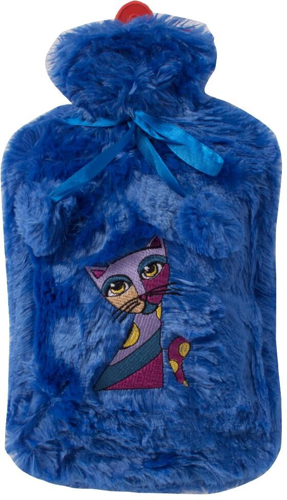 Biggdesign Hot Water Bottle with Soft Plush Cover, 2L Large, Washable Hot Water Bag for Cramps, Neck and Back Pain, Feet and Shoulders (Blue)