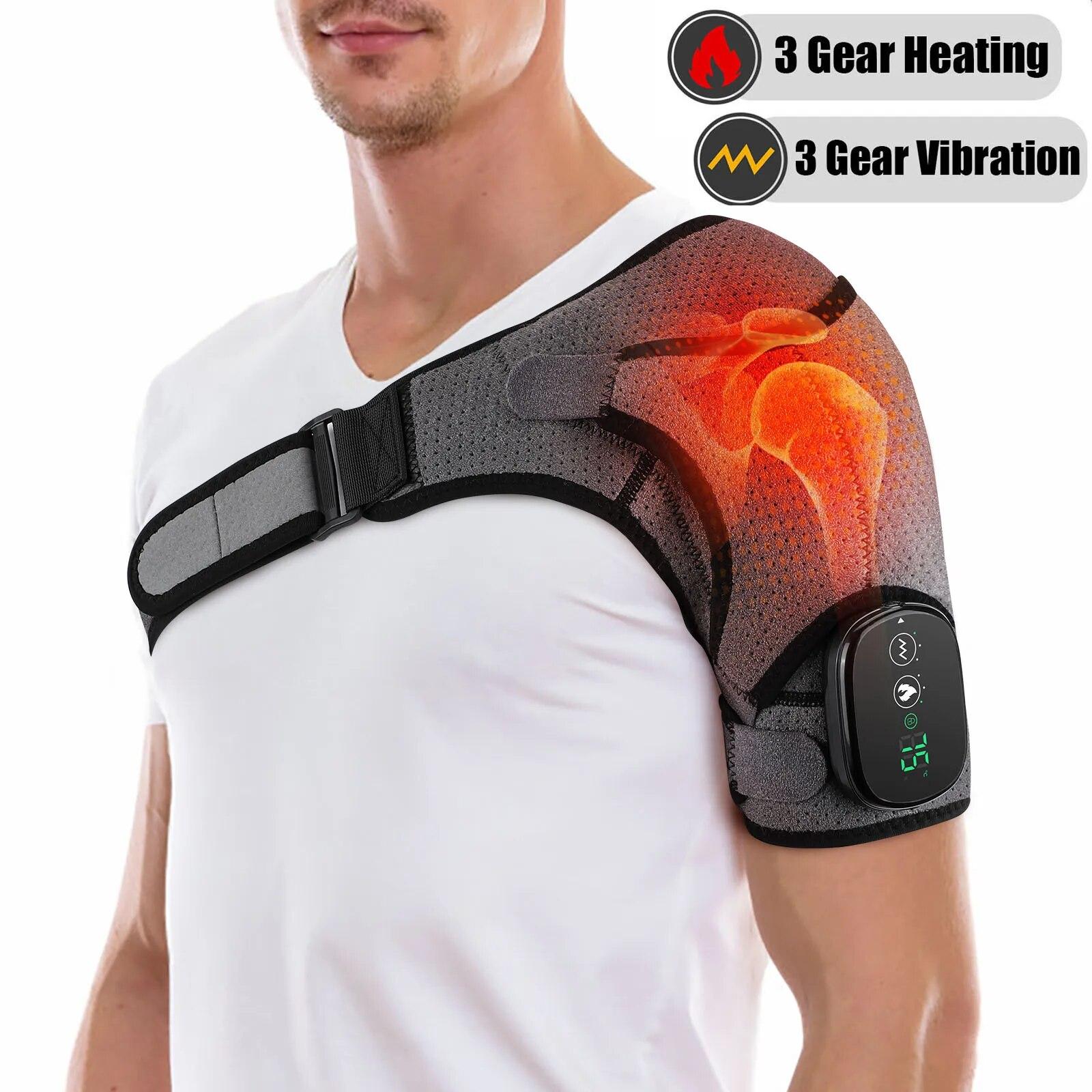 Binchi Outdoor Equipment Electric Heating Shoulder Massage Belt Pad Vibration Shoulder Massage Pad Support Brace Arthritis Joint Pain Relief Health Care