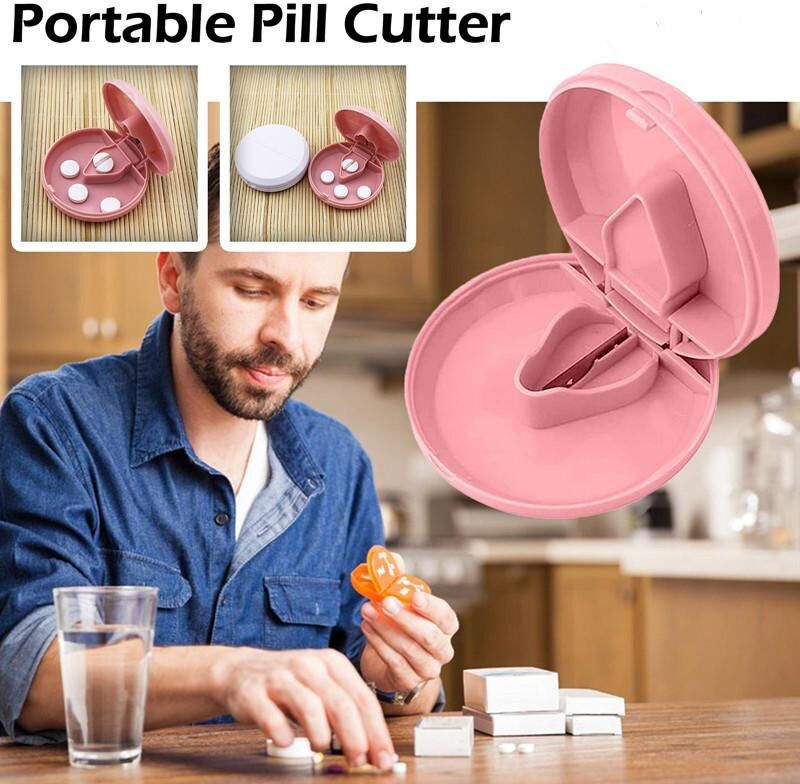 Health Plus Beauty Portable Round Pill Cutter Splitter Pill Holder Case Travel Convenient Box Tablet Cutter Splitter Medicine Storage