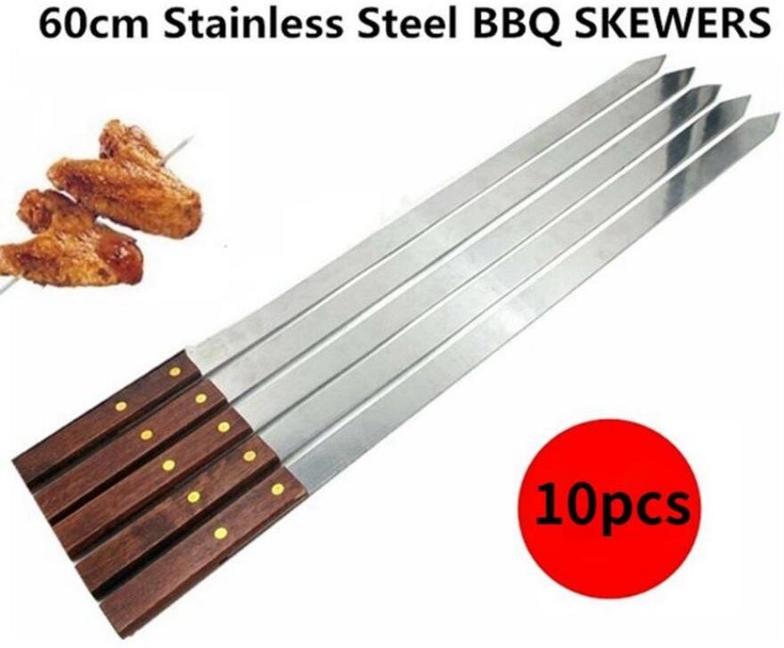 Allison Trading Stainless Steel Barbecue Flat Stick Large String Barbecue Stick Wood Handle Barbecue Stick Stainless Steel Barbecue Flat Stick