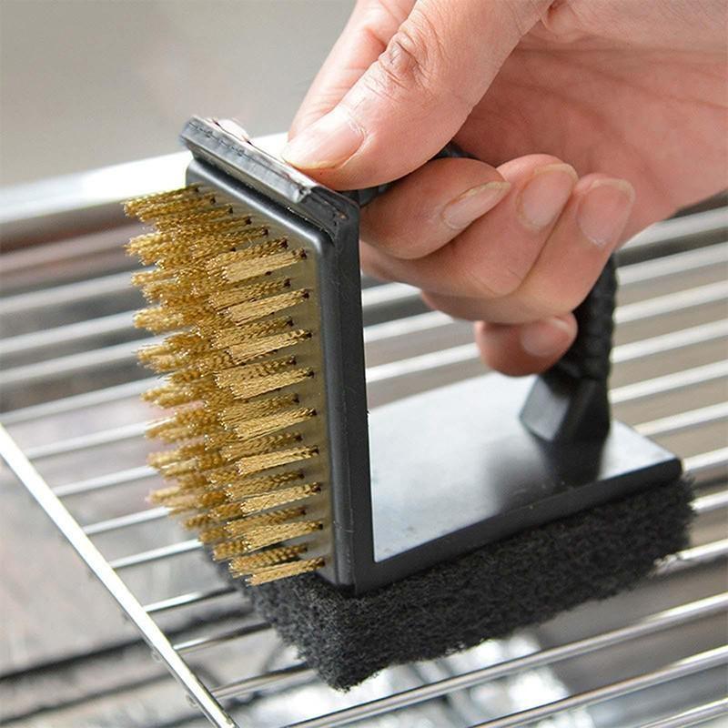 yuyongzhi 3 In 1 BBQ Grill Cleaning Brush Barbecue Grill Cleaning Kit Cleaner Tool With Integral Steel Scraper Metal Bristles And Sponge