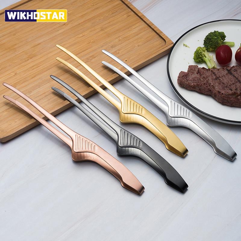 WIKHOSTAR BBQ Food Tongs Barbecue Clips Stainless Steel Kitchen Accessories Cooking Outdoor Grilling Non-Stick Steak Clamp Baking Tool