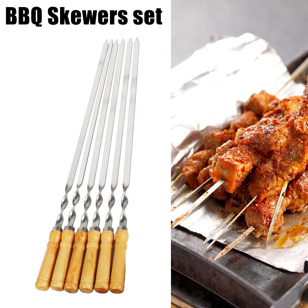 HOME LOVER Barbecue Grill Stick 55cm 21.65" BBQ Tools Barbecue Supplies BBQ Skewers Kitchen Tools 6Pcs Long Handle Shish Kebab