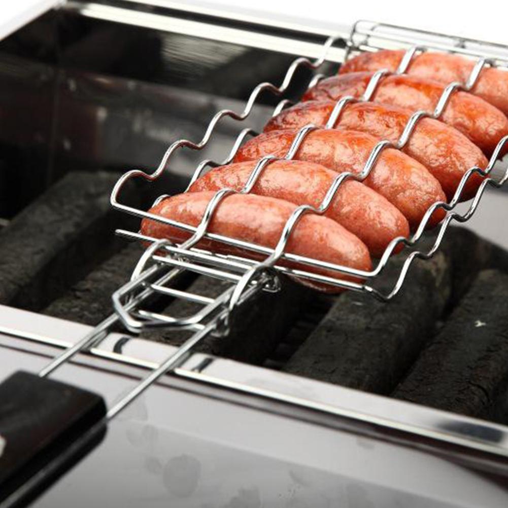 Fashionable life Grilling Basket Metal Mesh Barbecue Sausage Grilling Rack Net Picnic Camping BBQ Net Home Kitchen Barbecue Grilling Accessories