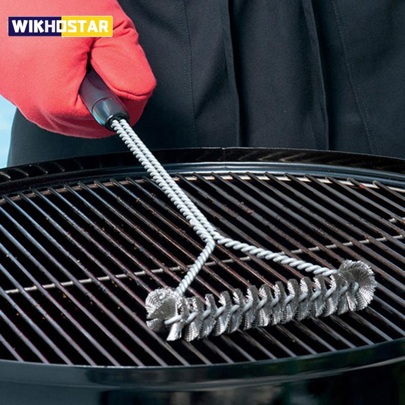 WIKHOSTAR Barbecue Grill BBQ Brush Clean Tool Grill Accessories Stainless Steel Bristles Non-stick Cleaning Brushes Barbecue Accessories