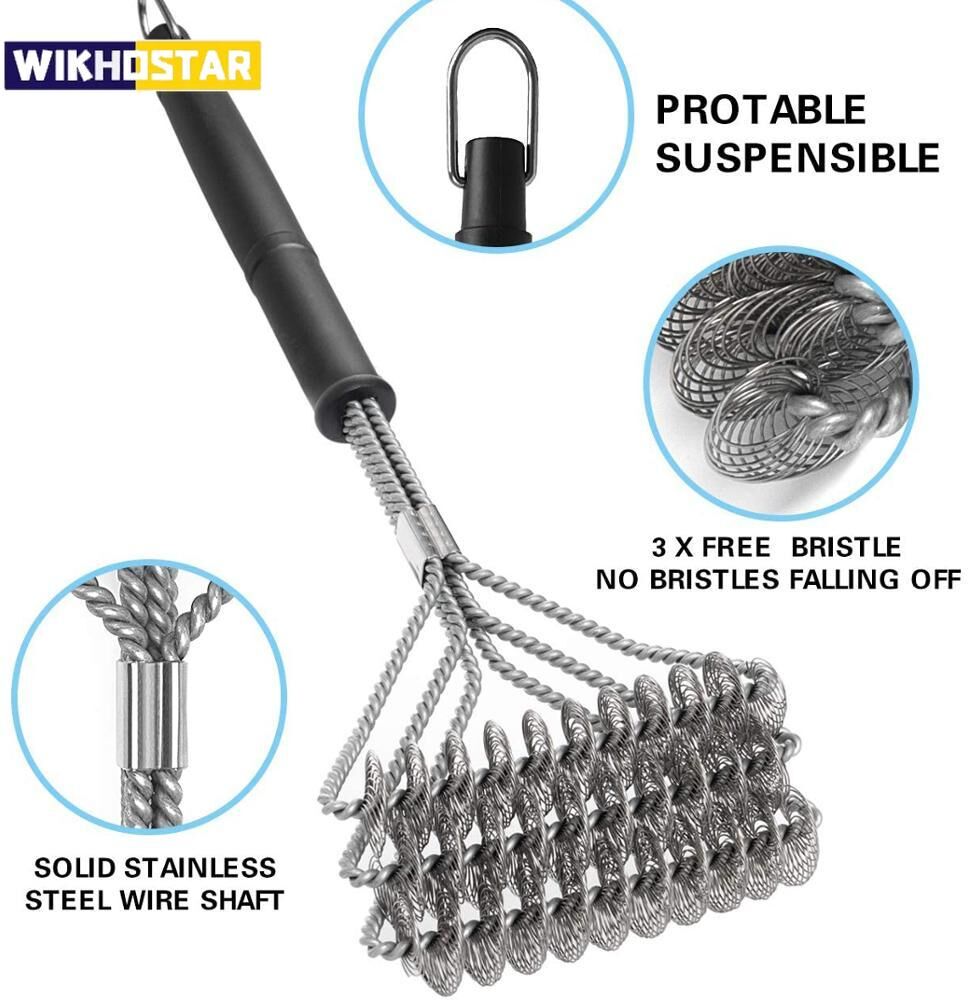 WIKHOSTAR Barbecue Accessorie Grill BBQ Brush Stainless Steel Wire Bristles Clean Brushes Non-stick Stains Grease Kitchen BBQ Tools