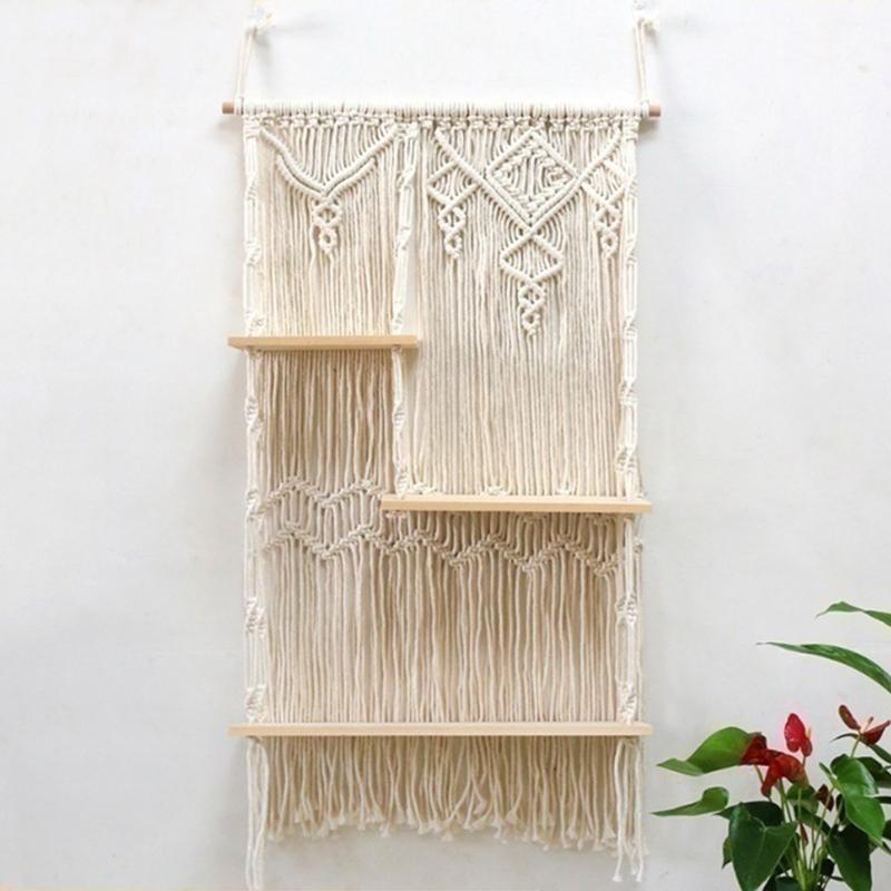 Electronics Supermarket Macrame Wall Hanging Shelf Rack Wall Shelves 3 Tier Hanger Decor Organizer Rack For Home Storage