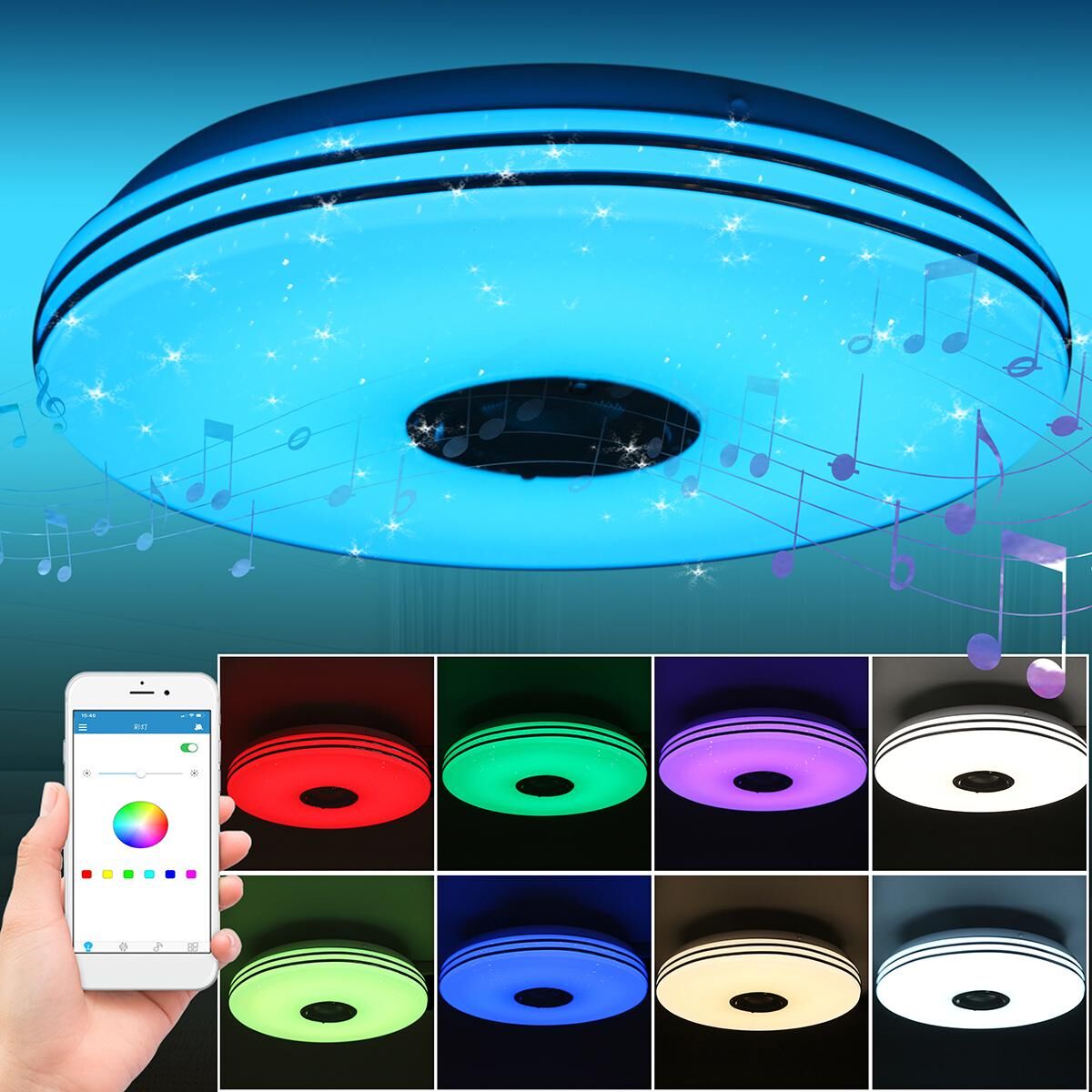 Lighting Guang 200W 33cm LED Ceiling Light RGB bluetooth Music Speaker Lamp Dimmable APP Remote
