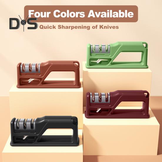 DYS Kitchen Creative Cutter Whetstone Space Saving Durable Three-section Cutter Sharpener