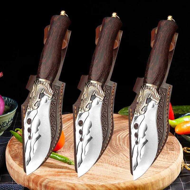 IKKNIFE Kitchen Meat Cleaver Forged Butcher Knife Stainless Steel Boning Peeling Knife Paring Knife Chef Slicing Cutter Fruit Knives BBQ