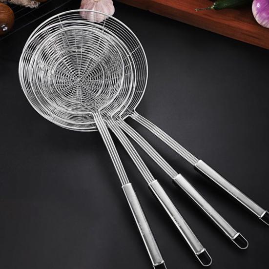 Kitchen artifact Stainless Steel Slotted Spoon Fine Mesh Anti-scald Long Handle Heat Resistant Frying Food Oil Grease Fat Skimmer Strainer Filter Scoop Kitchen