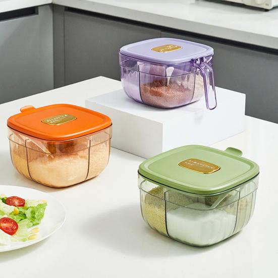 DYS Kitchen 1 Set Two/Four Compartments Salt Storage Box Transparent Convenient Multifunctional Spice Jar with Spoon