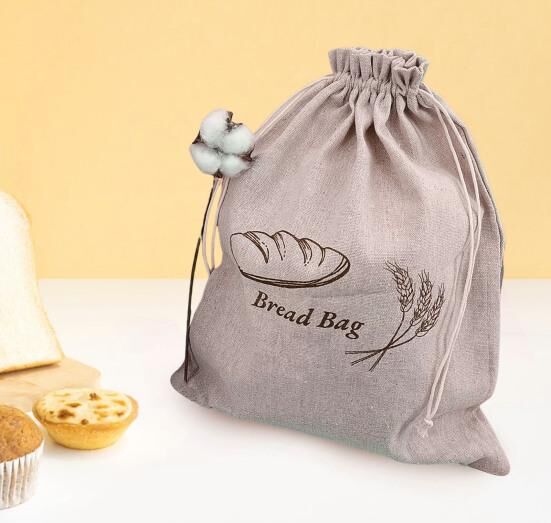 Kitchen artifact Homemade Bread Storage Pouch Double-layered Food Grade Large Capacity Drawstring Sealing Reusable with Liner Picnic Commute School Bread Preservation