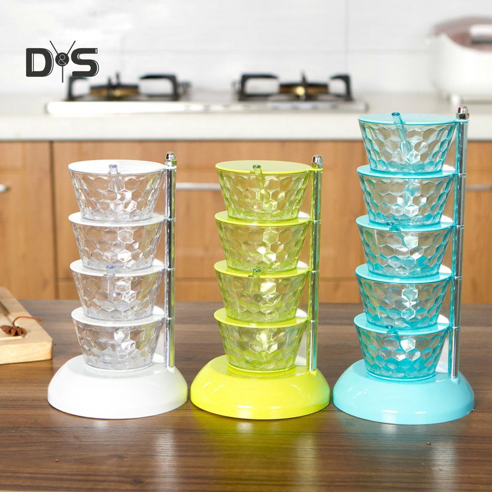 DYS Kitchen 4/5-Layer Rotating Vertical Salt Sugar Seasoning Box Storage Can Spice Case Jar