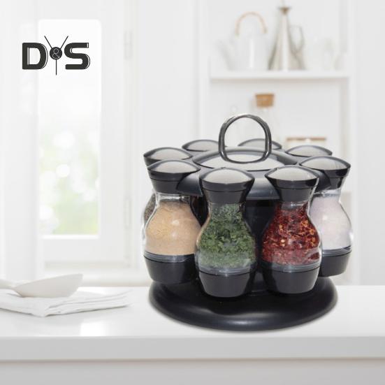 DYS Kitchen 1 Set Spice Jar Space-saving Plastic Condiment Jar with Storage Rack