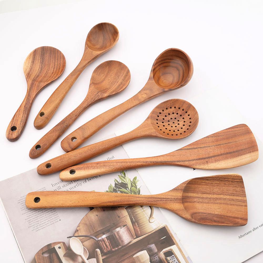 TOP-KITCHEN-MALL Jankng Wood Kitchenware Cooking Utensils Set Non-stick Wooden Shovel Spoon Colander Kitchen Tableware Tool Household Kitchen Tools