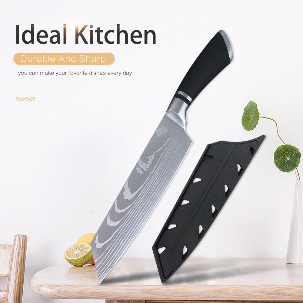 Kitchen Knife Home 8 Inch Pro Japanese Chef's Nakiri Knife Stainless Steel Chef Knife Kitchen Knife Santoku Meat Beef Knife Gift With Cover