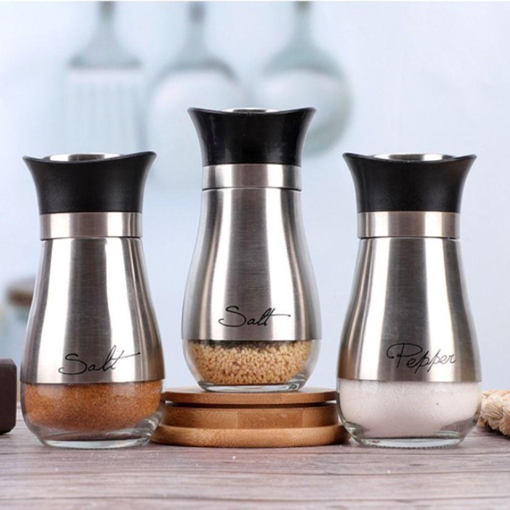 TOP-KITCHEN-MALL Glass Bottle Salt Pot Stainless Steel Spice Dispenser Storage Spice Jar Set  BBQ