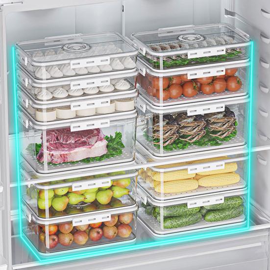 Kitchen artifact Refrigerator Storage Box Transparent with Timer And Lid Good Seal Airtight Large Capacity Air Valve Food Grade Thickened Dumpling Fruit Bread