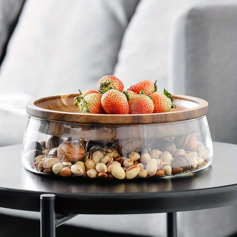 TOP-KITCHEN-MALL 1pc Food Container Creative Glass Food Storage Containers With Wooden Lid Kitchen Snack Jat Fruit Container Candy Jar Nut Sundries Storage Organizer F