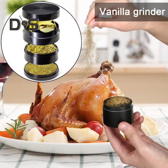 DYS Kitchen Herb Grinder Fine Particle Easy Operation Manual Four Processes Reinforced Metal Teeth Zinc Alloy Kitchen Spice Condiment Crusher Pollen Vanilla