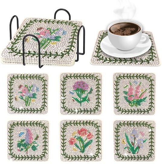 Deyishenghuo Diamond Painting Coaster Kit Easy to Use DIY Craft Floral Pattern Coaster for