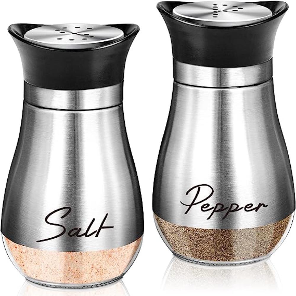 ZatuVigo Bottles Kitchen Glass Bottle Stainless Steel Salt Shakers Spice Jar Set Spice Dispenser Salt Pot