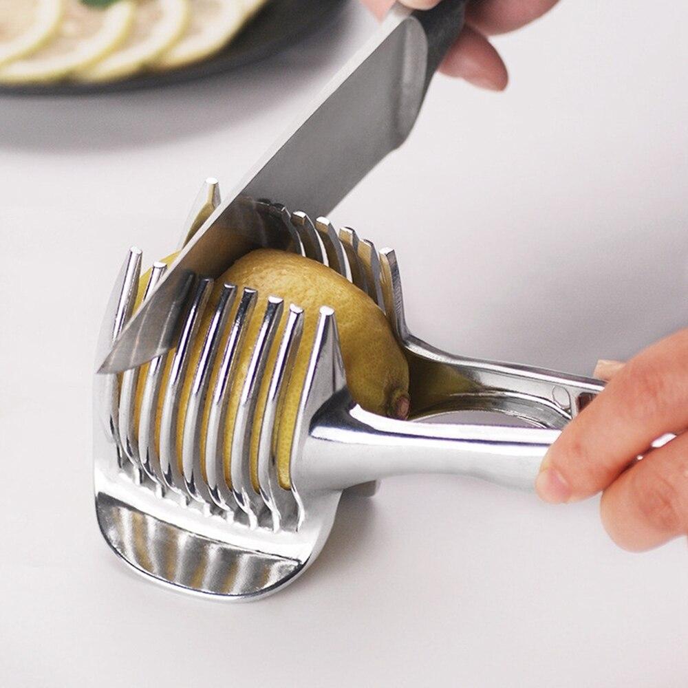 Yo Home Kitchen Gadgets Handy Stainless Steel Onion Holder Potato Tomato Slicer Vegetable Fruit Cutter Safety Cooking Tools