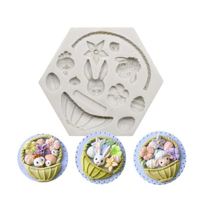 Silicone Fondant Mold Chocolate Candy Baking Mold For Cake Decoration Rabbit Basket Flower Bunny Egg Bow Shaped ZPG