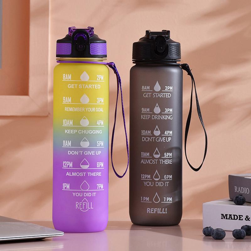 Justin Fashion Cup 1L Plastic Water Bottle with Straw Botella De Agua Motivacional Gourd with Time Marker for Girls Sport Gym Kawaii Large Chaleira