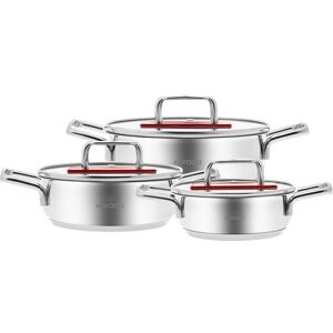 Karaca Arya 6 Piece Steel Pan Set with Induction Base Red