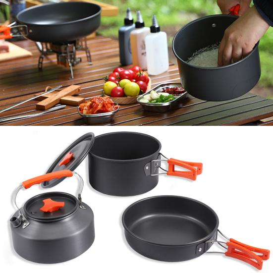 MUQZI Camping Cookware Pot Frying Pan Set Heat-Resistant Non-Stick Lightweight Pot Set Outdoor Cooking Utensils