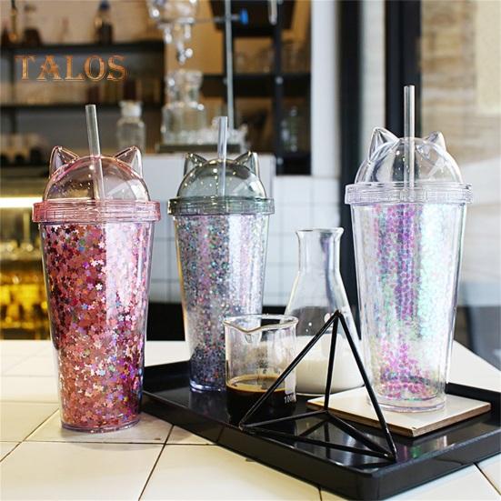 Daydreamer Straw Cup No Odor Large Capacity Lightweight Great Lovely Water Drinking Straw Cup with Sequins for Household