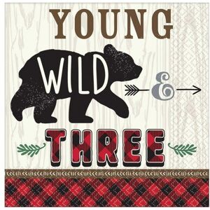 Amscan Young Wild & Three Paper Lumberjack Disposable Napkins (Pack of 16)