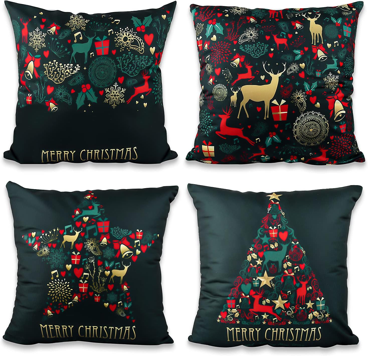 MY Healthy Christmas Cushion Cover, Christmas Pillow Cases, 4PCS Christmas Pillow Covers, 18*18in Square Xmas Cushion Covers with Hidden